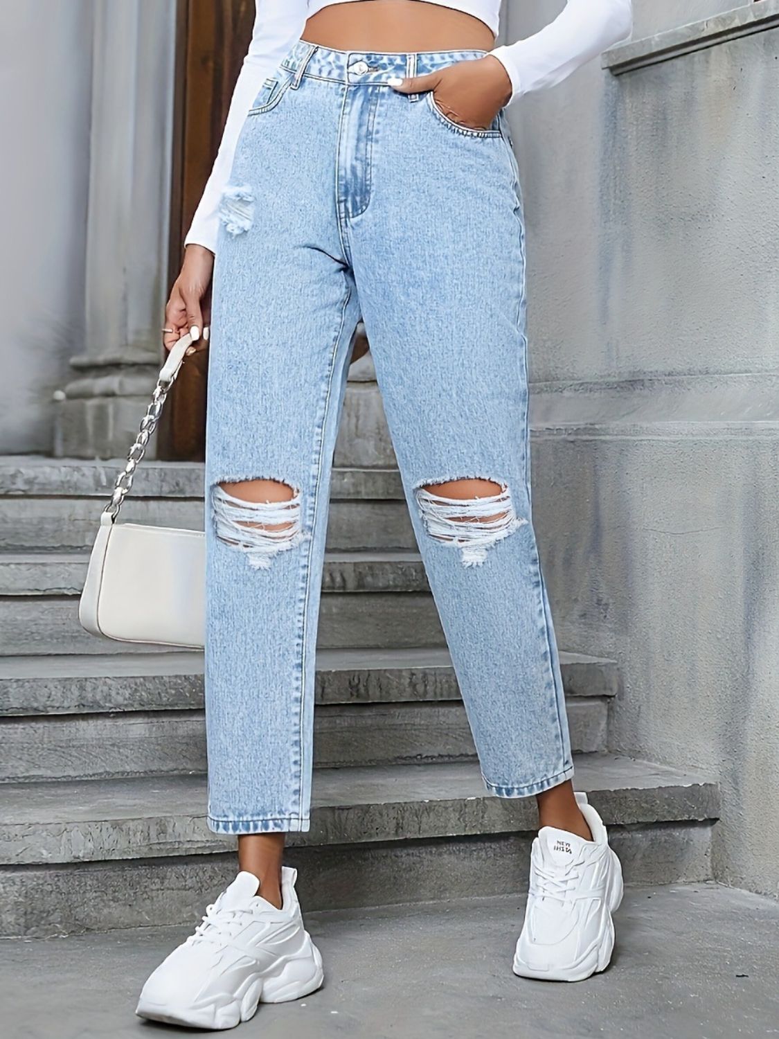 DS Gift 2323 Distressed High Waist Jeans