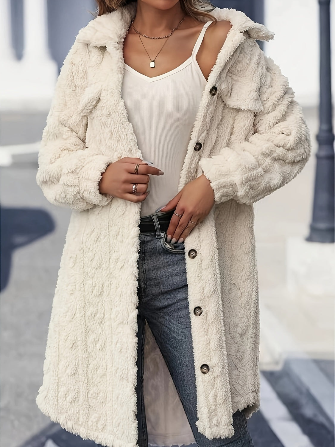 DS Designer 227-11 Fuzzy Cable Longline Coat