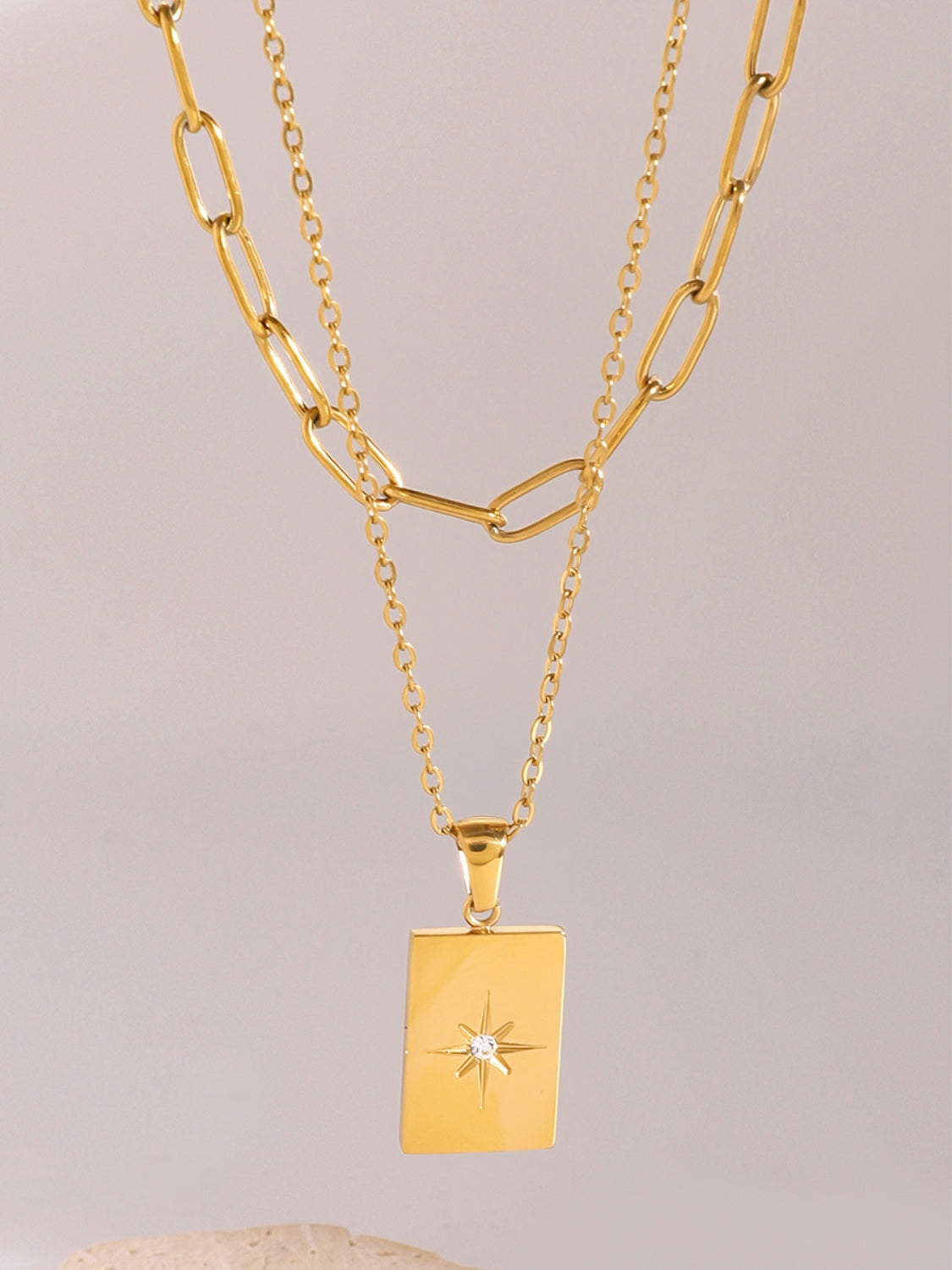 DCDI 18K Gold-Plated Stainless Steel Double-Layered Protection Shield Necklace