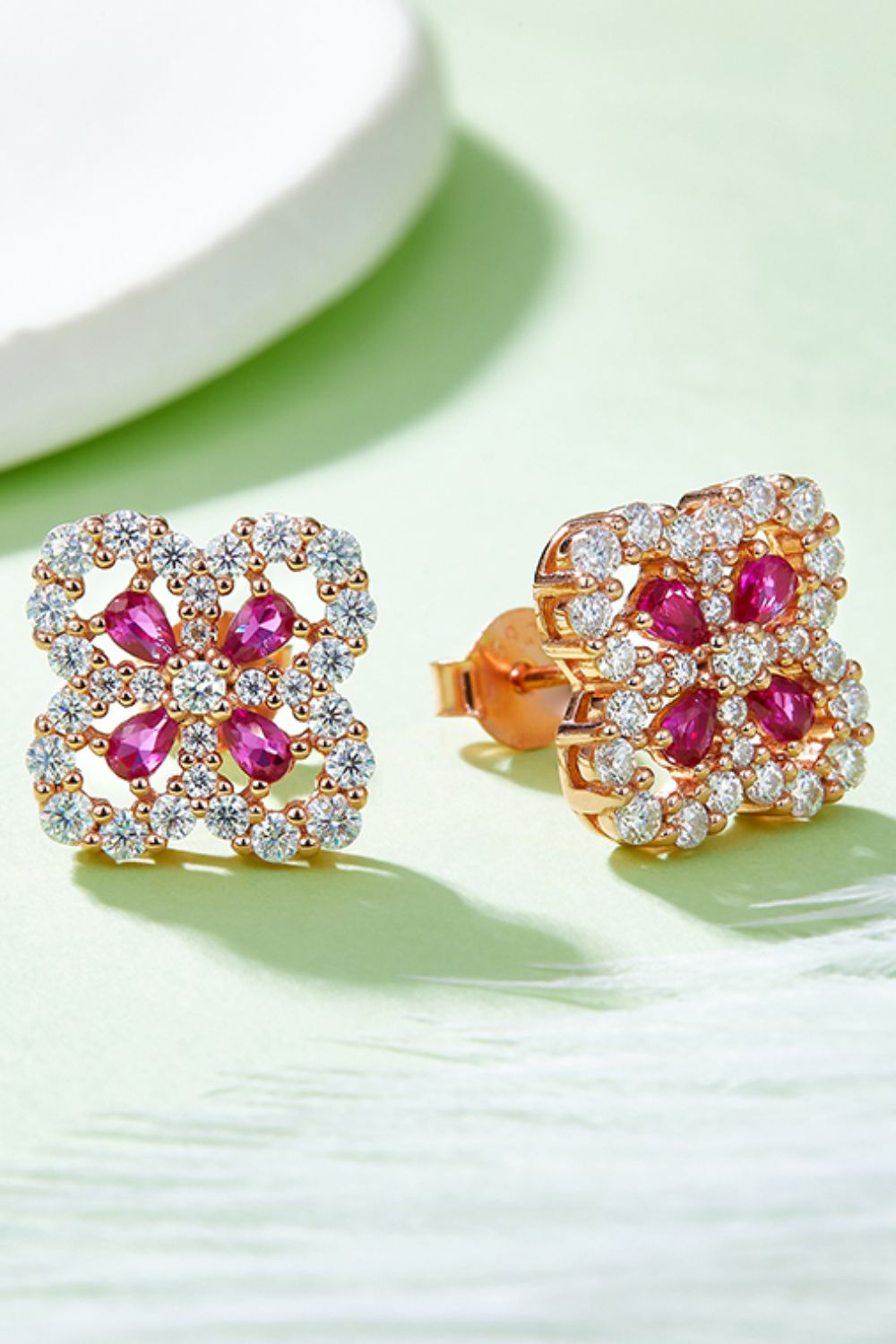 DCDI Element Of Gratitude Lab-Grown Ruby Flower Shape Stud Earrings