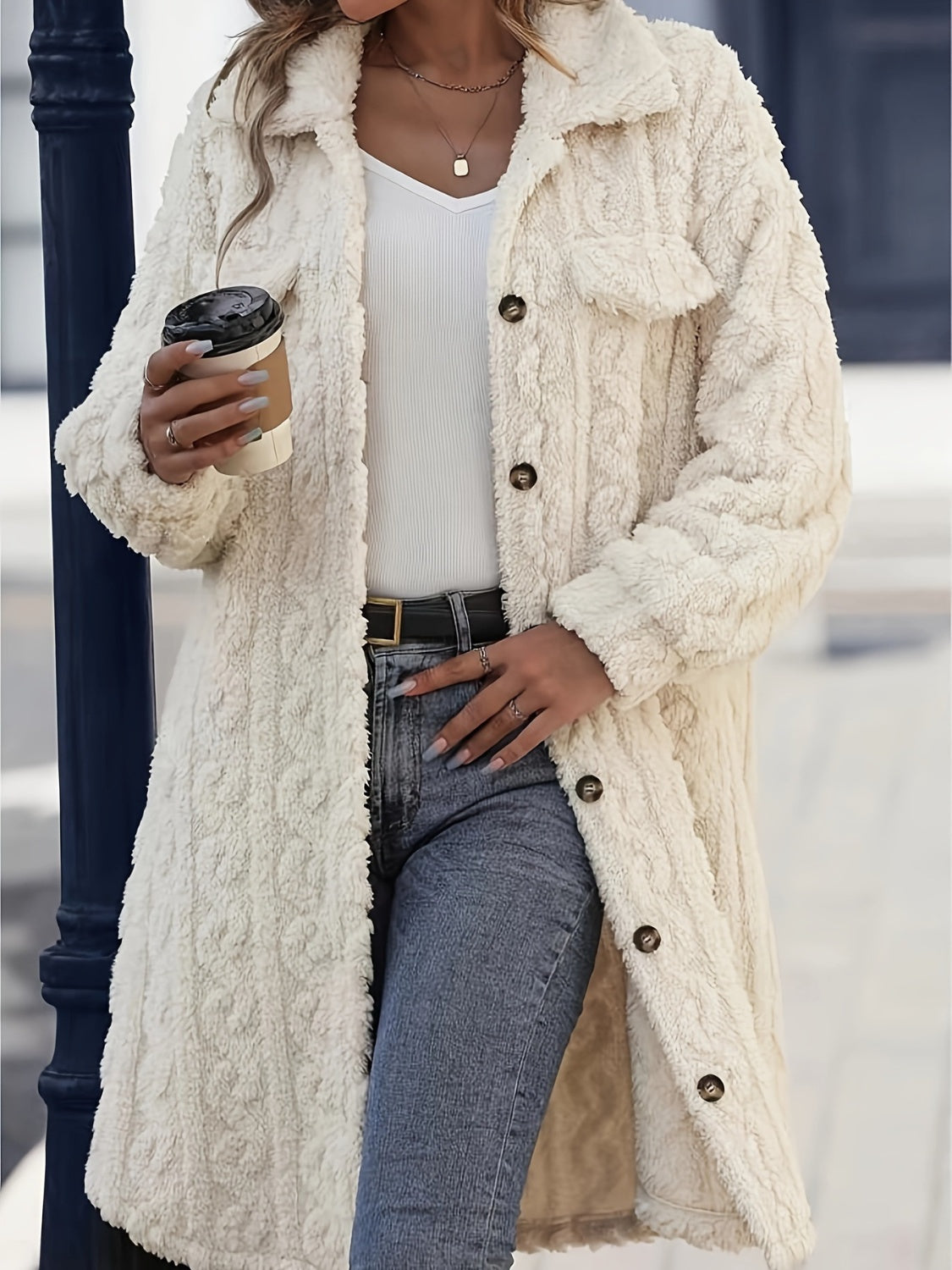 DS Designer 227-11 Fuzzy Cable Longline Coat