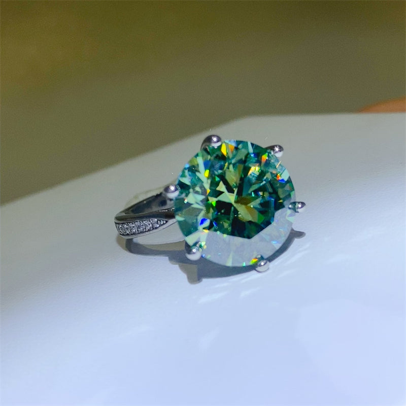 DCDI Brilliant Green 10 Carat Moissanite 925 Sterling Silver Ring
