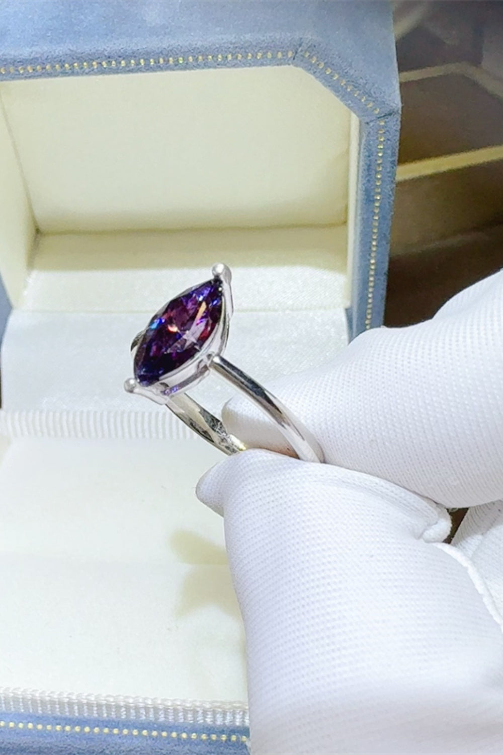 DCDI 2 Carat Violet Marquise Cut Moissanite 925 Sterling Silver Ring