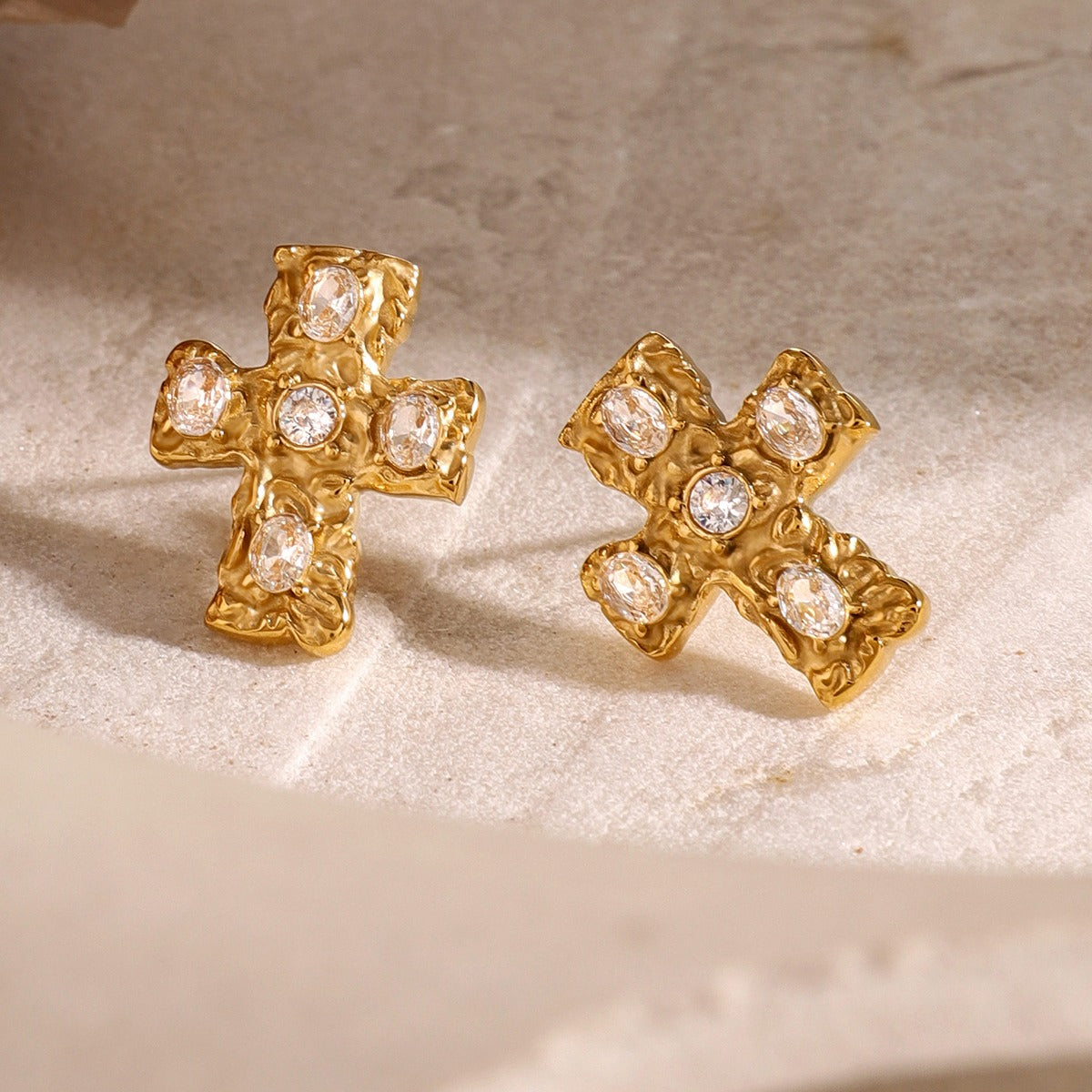 DCDI 18K Gold-Plated Zircon Cross Earrings