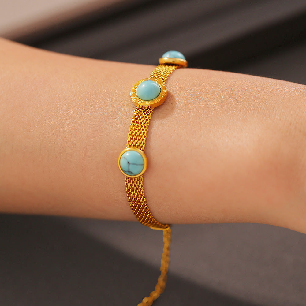 DCDI Turquoise 18k Gold Plated Titanium Steel Essence Of Healing Bracelet
