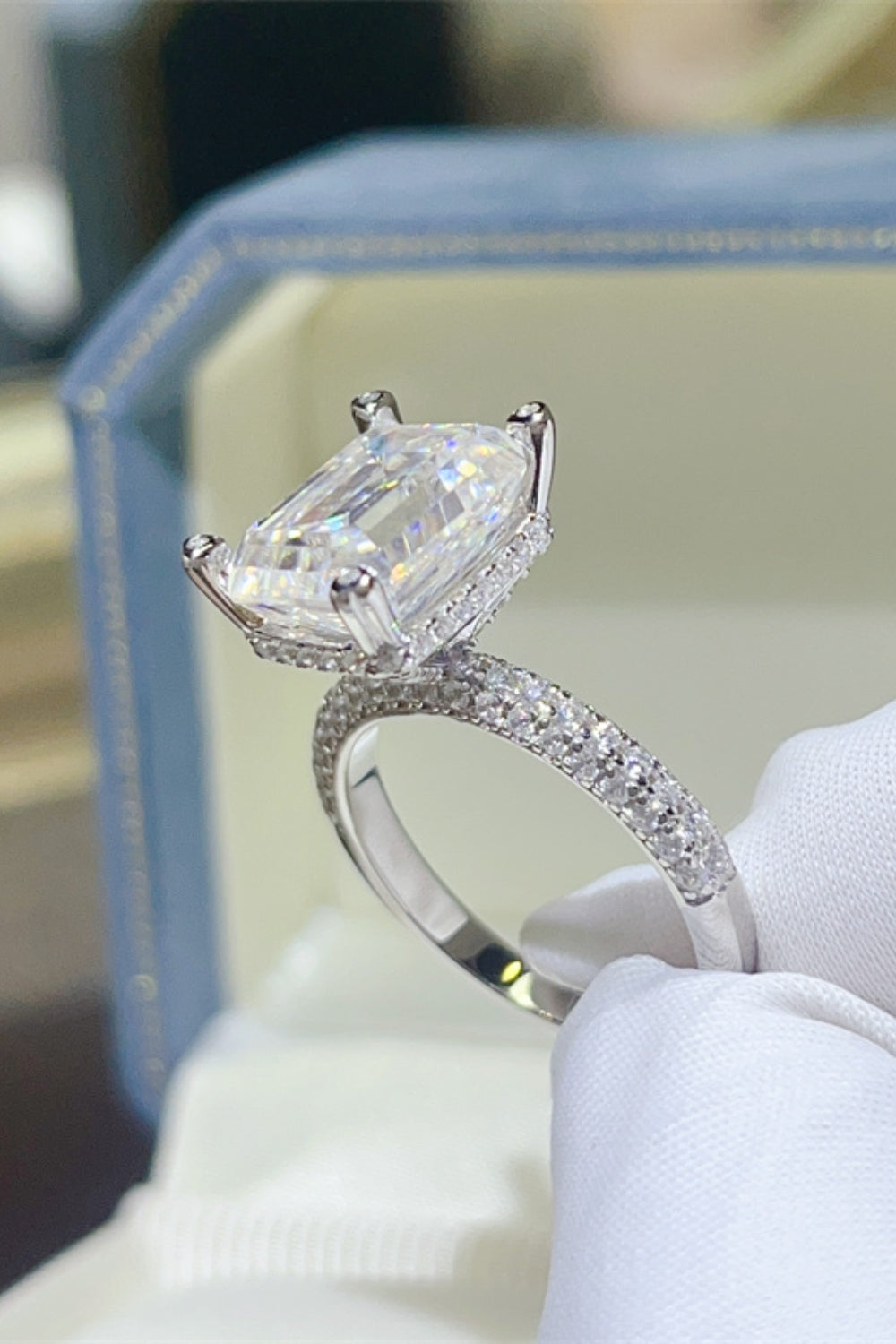 DCDI 5 Carat Emerald Cut Moissanite 925 Sterling Silver Ring