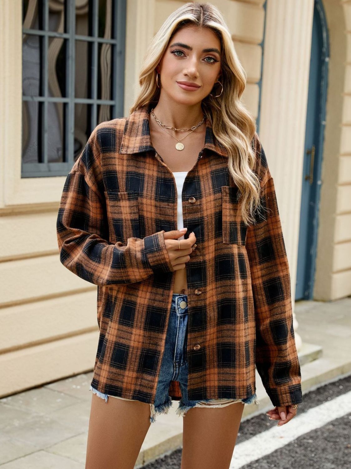 DS Designer 21-12 Plaid Collared Neck Long Sleeve Shirt