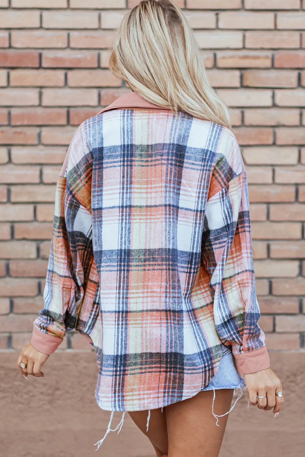 DS Designer 72-81 Plaid Button Up Long Sleeve Shacket