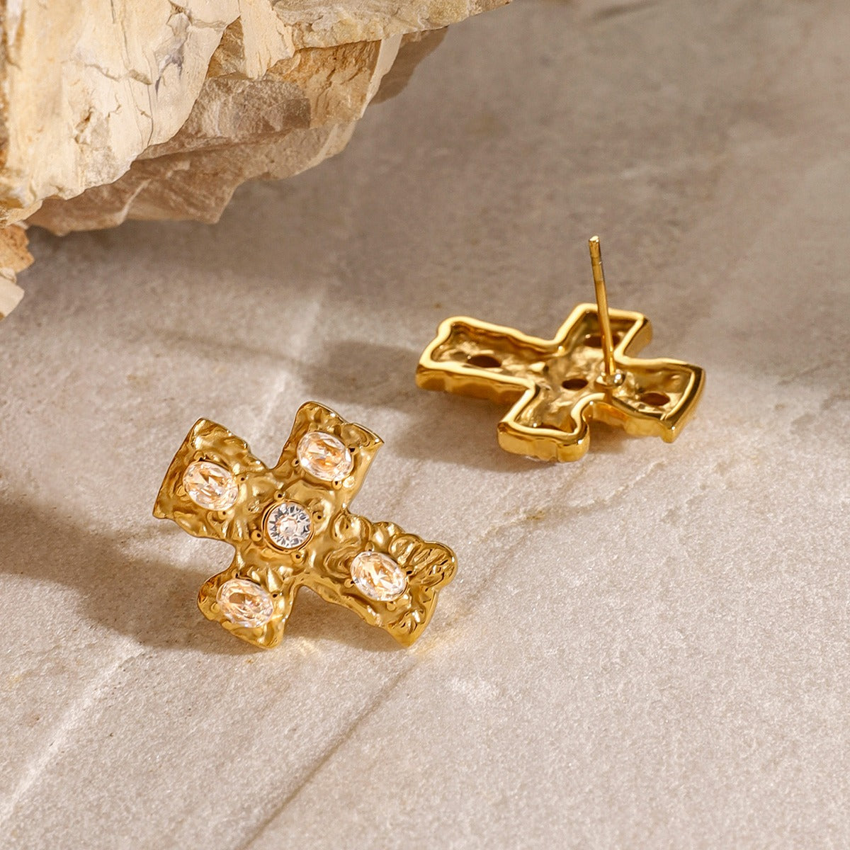 DCDI 18K Gold-Plated Zircon Cross Earrings
