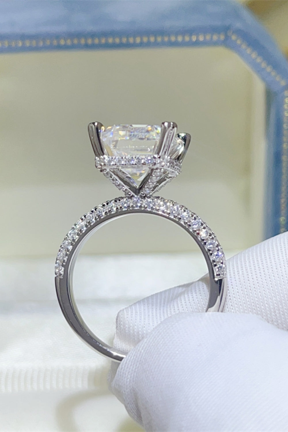DCDI 5 Carat Emerald Cut Moissanite 925 Sterling Silver Ring