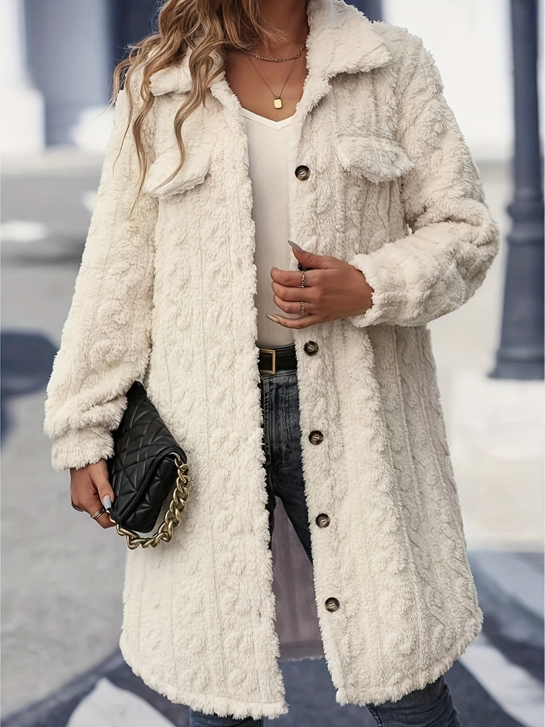 DS Designer 227-11 Fuzzy Cable Longline Coat