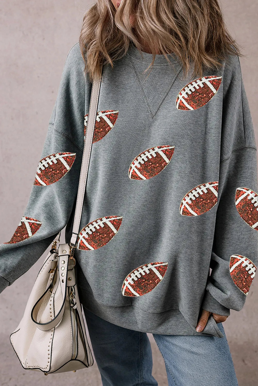 DS Designer 46-64 Sequin Football Fanatic Sweatshirt