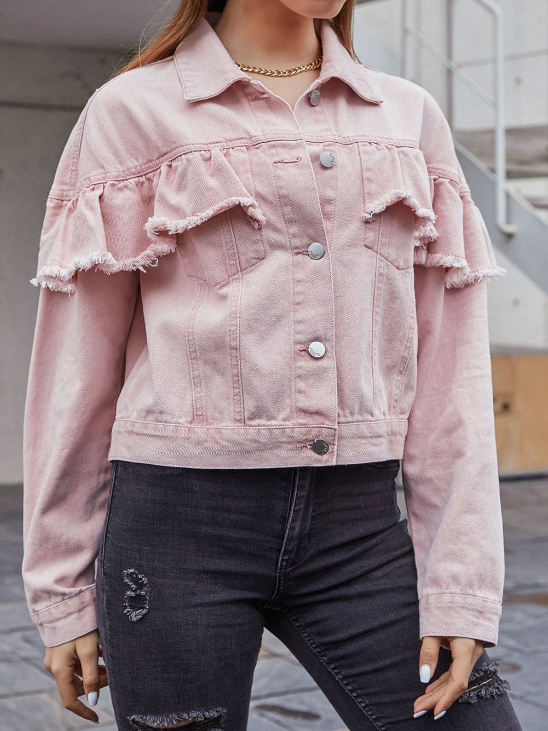 DS Premium Denim Ruffled Peachie Jacket