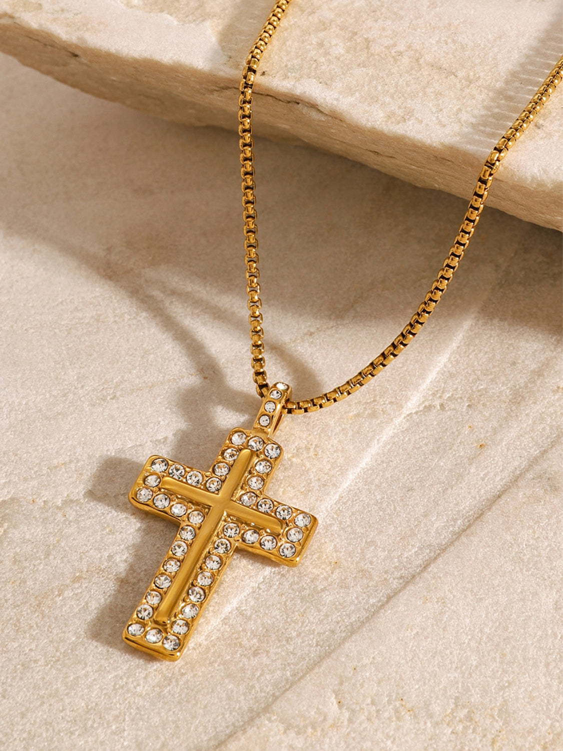 DCDI 18K Gold-Plated Inlaid Zircon Bypass Cross Necklace