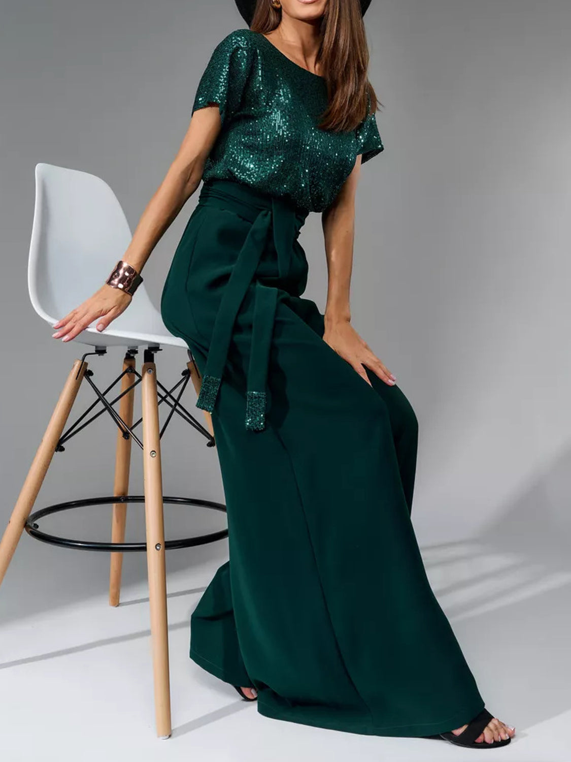 DS Designer 567-77 Sequin Wide Leg Jumpsuit
