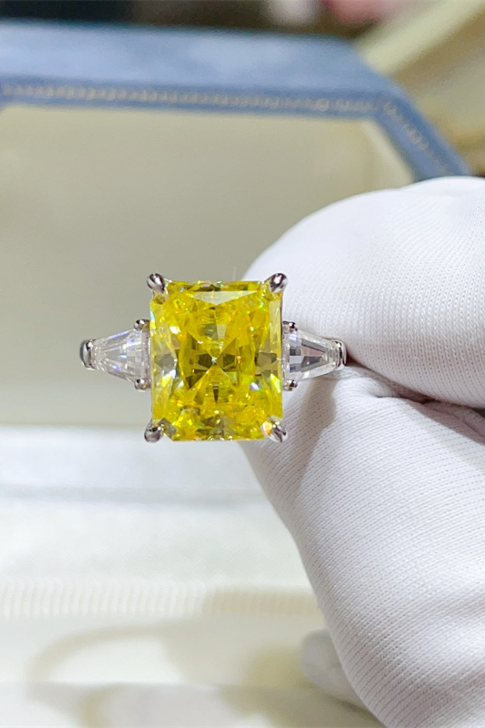 DCDI 5 Carat Emerald Cut Canary Yellow Moissanite 925SS Ring