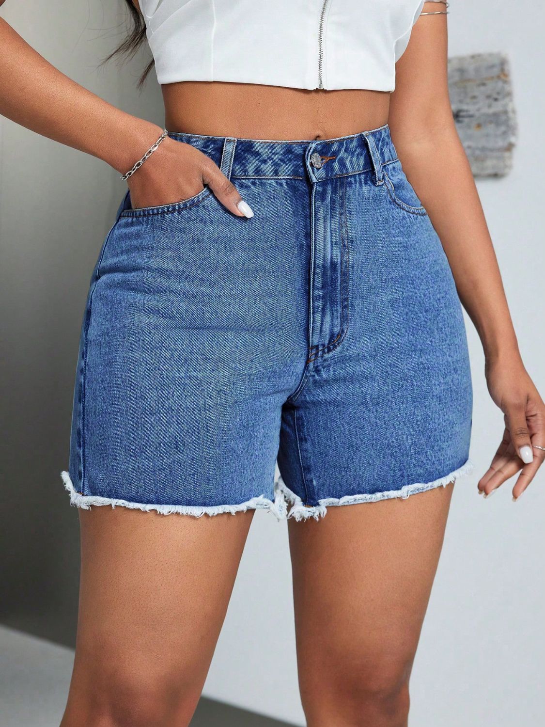 DS Designer 5472 Premium Raw Hem High Waist Denim Shorts