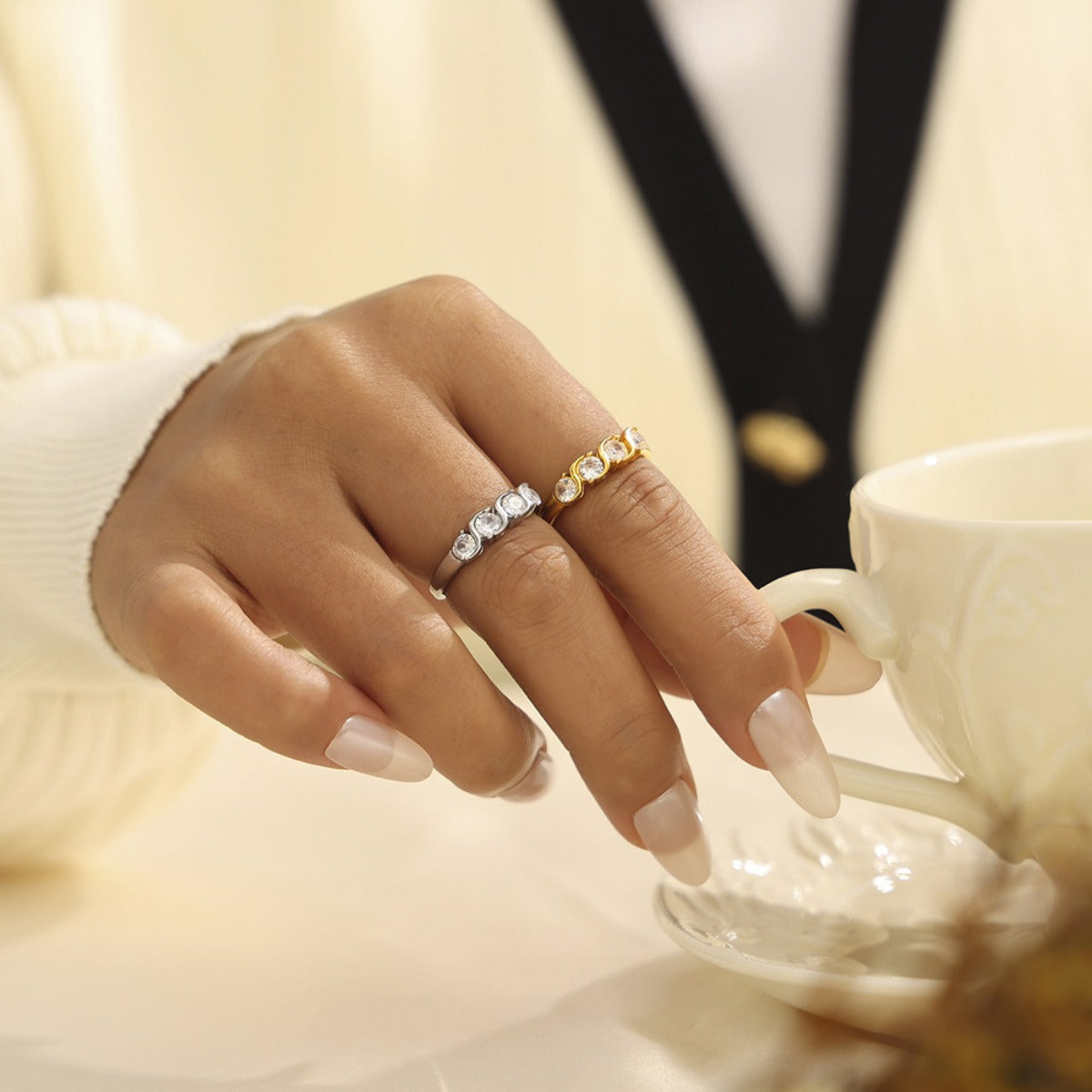 DCDI 18K Gold Plated Stainless Steel Inlaid Zircon Ring
