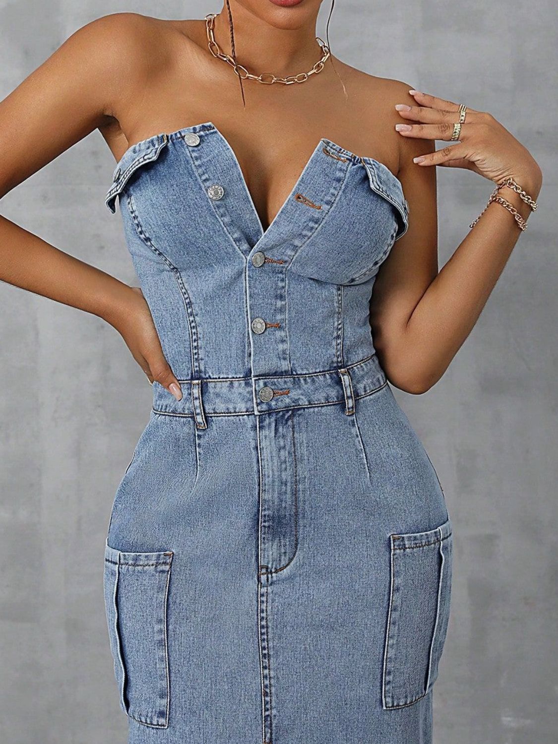DS Designer 243-5732 Denim Tube-Top Dress