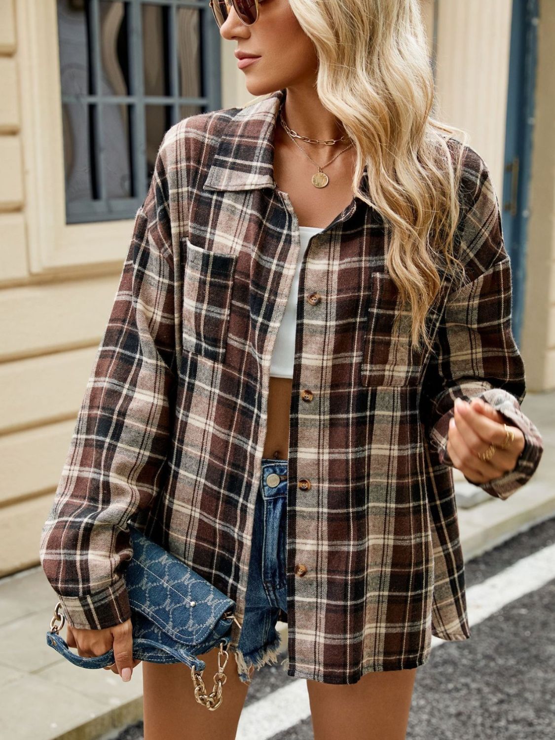 DS Designer 21-12 Plaid Collared Neck Long Sleeve Shirt