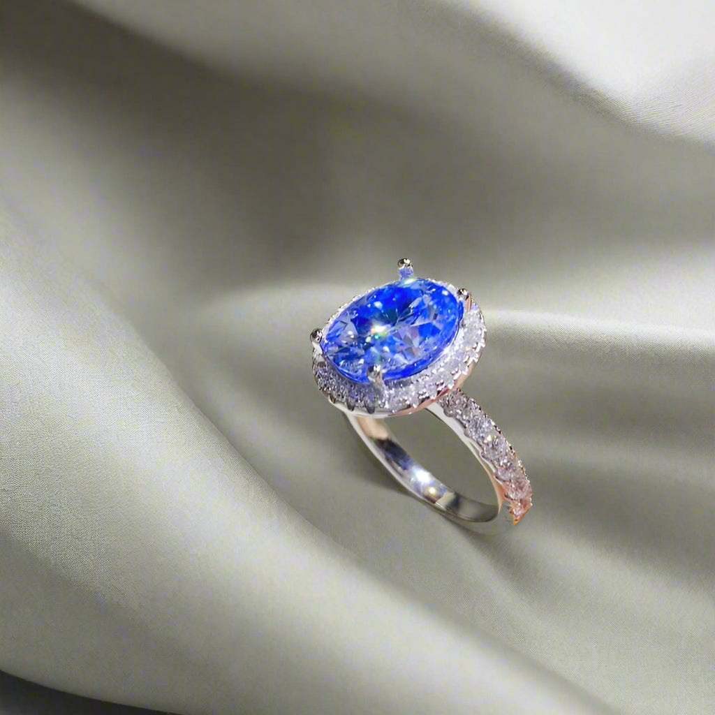 DCDI 5 Carat Blue Sapphire Moissanite 925 Sterling Silver Ring