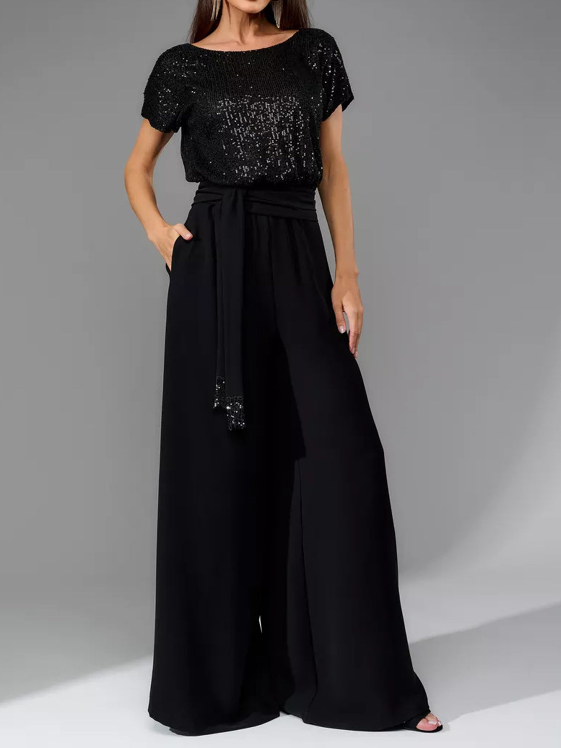 DS Designer 567-77 Sequin Wide Leg Jumpsuit