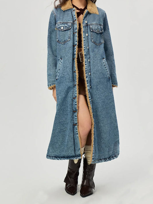 DS Premium Denim Luxury Long Length A6 Denim Jacket with Fur Lining