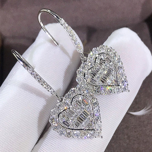 DCDI Elegant Heart-Shaped Hook Earrings with Sparkling Zirconia Inlay