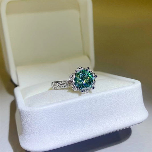 DCDI Epiphany 2 Carat Turquoise Moissanite 925 Sterling Silver Ring