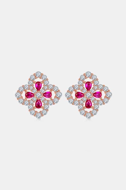 DCDI Element Of Gratitude Lab-Grown Ruby Flower Shape Stud Earrings