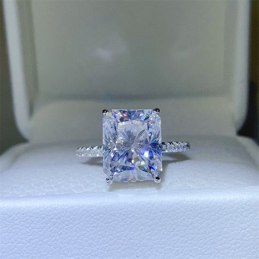 DCDI 5 Carat Emerald Cut Moissanite 925 Sterling Silver Ring