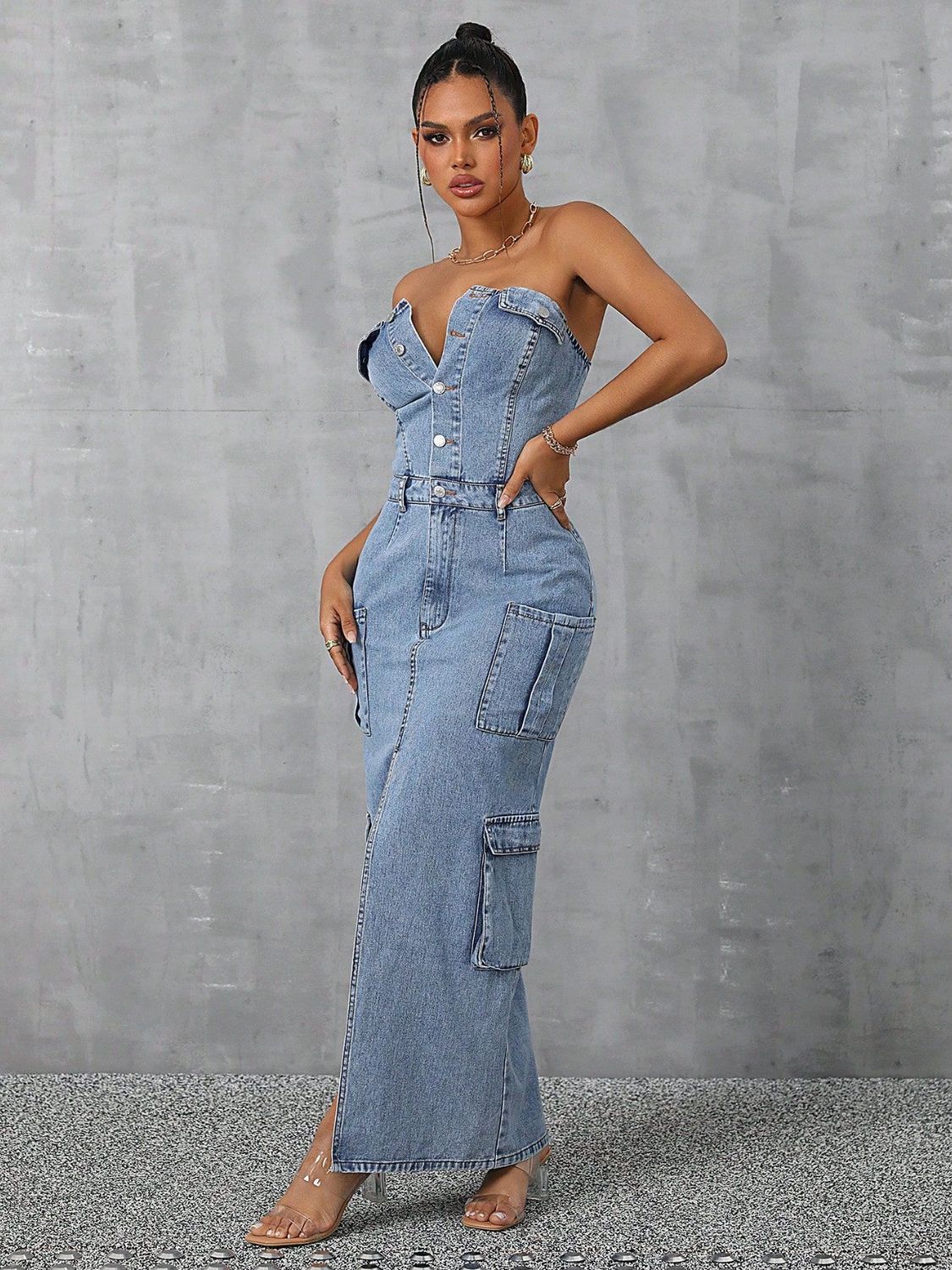 DS Designer 243-5732 Denim Tube-Top Dress