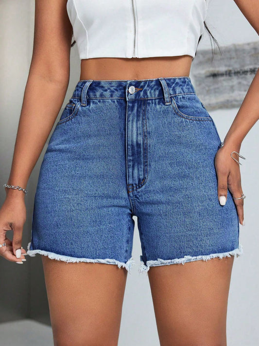 DS Designer 5472 Premium Raw Hem High Waist Denim Shorts