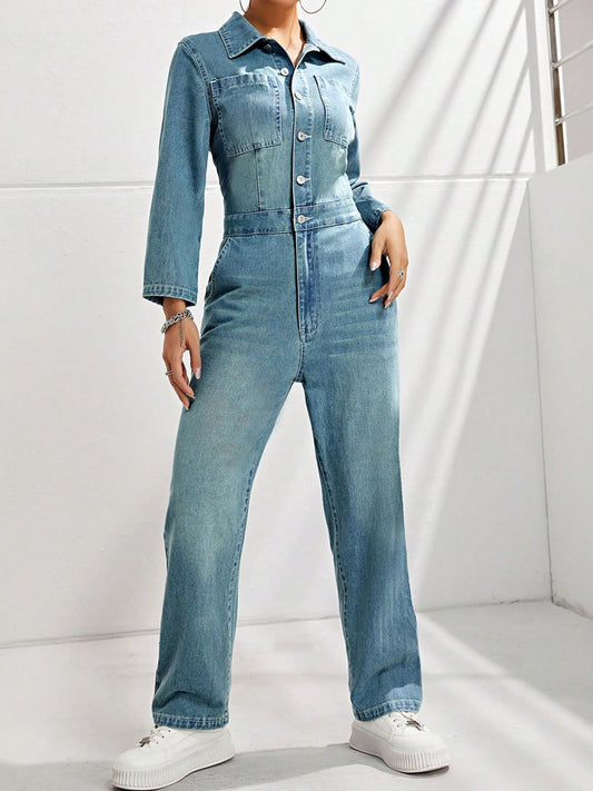 DS Designer 568-7625 Premium Denim Straight Leg Jumpsuit