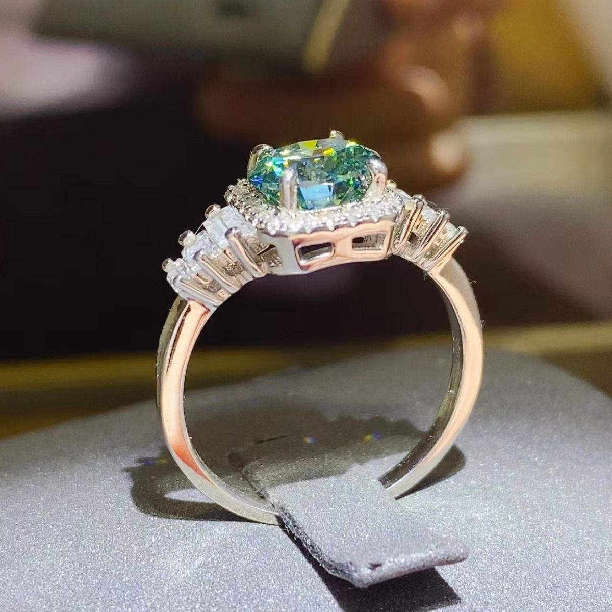 DCDI Allure-3 Carat Green Moissanite 925 Sterling Silver Ring