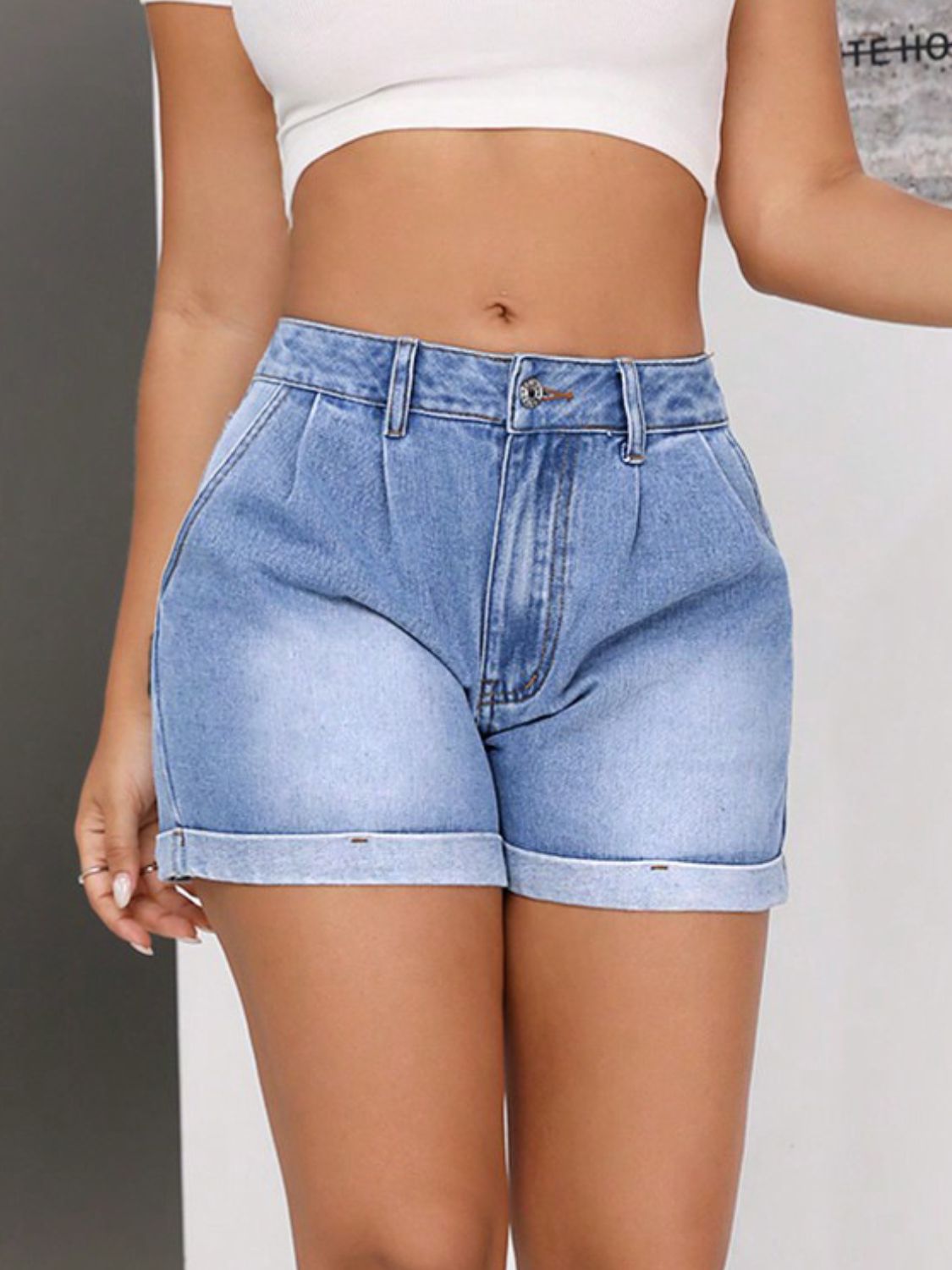 DS Designer 74273 Rolled Hem Mid-Rise Waist Denim Shorts