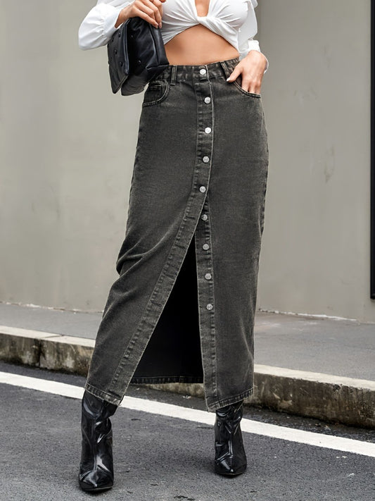 DS Designer 32-479 Button Up High Waist Premium Denim Skirt