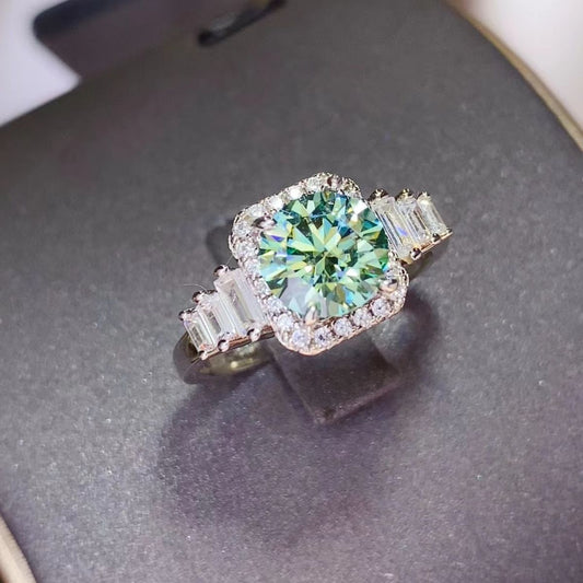 DCDI Allure-3 Carat Green Moissanite 925 Sterling Silver Ring