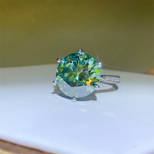 DCDI Brilliant Green 10 Carat Moissanite 925 Sterling Silver Ring