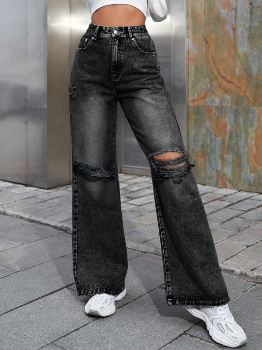 DS Premium Denim Luxury Errands 17 Distressed Wide Leg Jeans