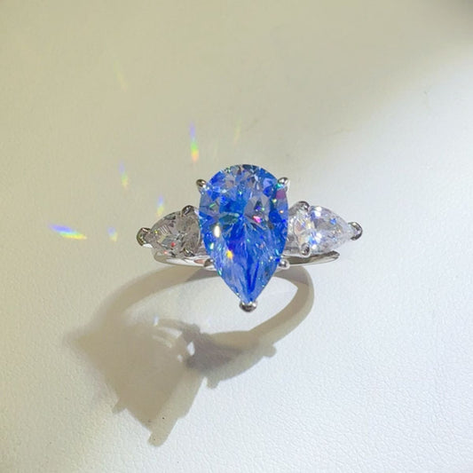 DCDI 2 Carat Blue Sapphire Moissanite Teardrop Cut 925S Ring