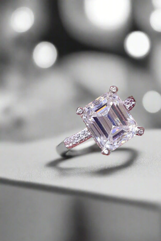 DCDI 5 Carat Emerald Cut Moissanite 925 Sterling Silver Ring