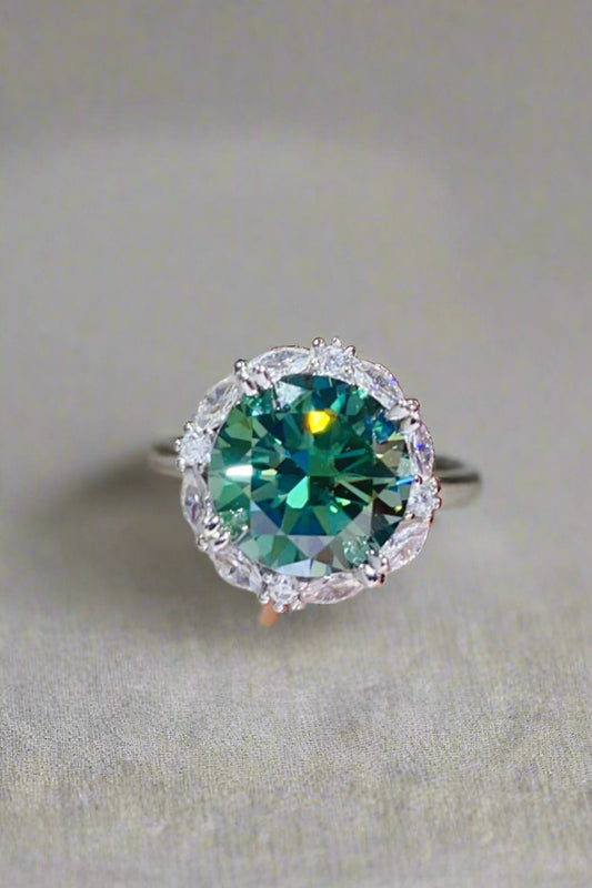 DCDI 5 Carat Emerald Green Round Cut Moissanite 925 Sterling Silver Ring