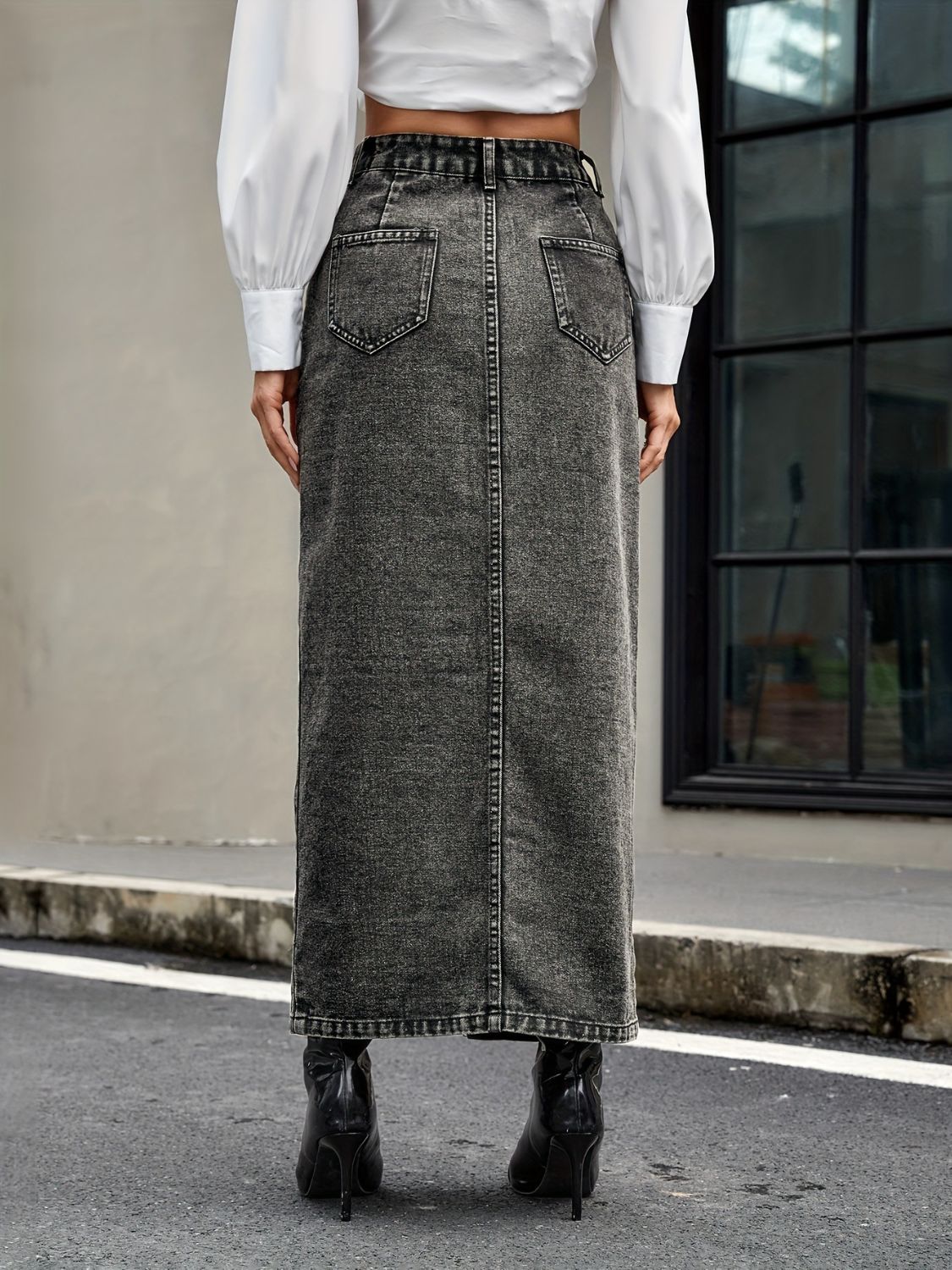 DS Designer 32-479 Button Up High Waist Premium Denim Skirt