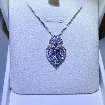 DCDI 3 Carat Moissanite 925 Sterling Silver Crowned Heart Pendant Necklace