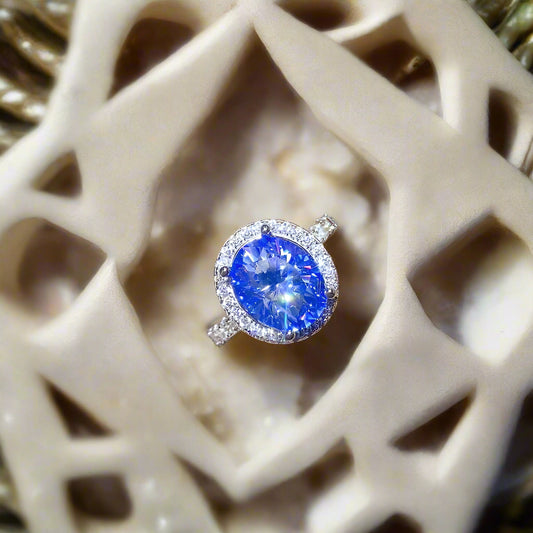 DCDI 5 Carat Blue Sapphire Moissanite 925 Sterling Silver Ring