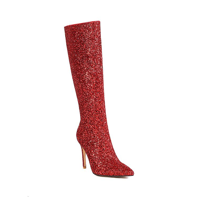 DCDI Glacier Luxury Glittered Pointed Toe Stiletto Knee High Boots