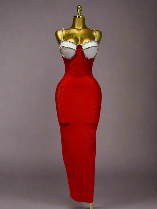 DCDI Cardinal 77-777 Diamond Embellished Red Bandage Evening Gown