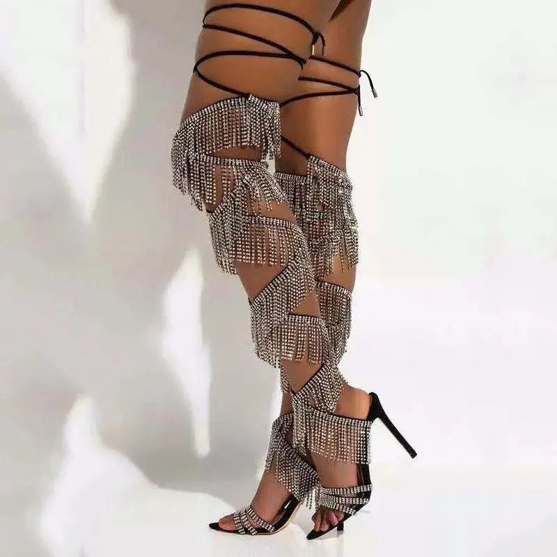 DCDI Tassels Diamond Studded Thigh High Stiletto