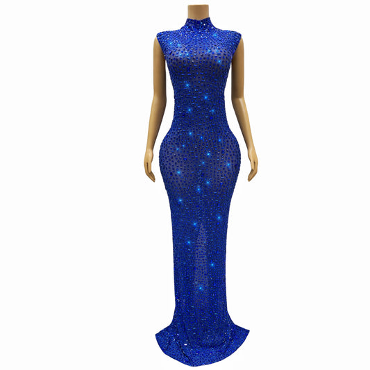 DCDI 7 Colors Full Rhinestones Luxury Celebrate Long Train Evening Gown
